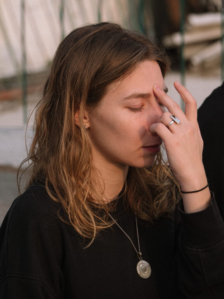 A woman Practicing during Pranyama teacher training course Rishikesh India