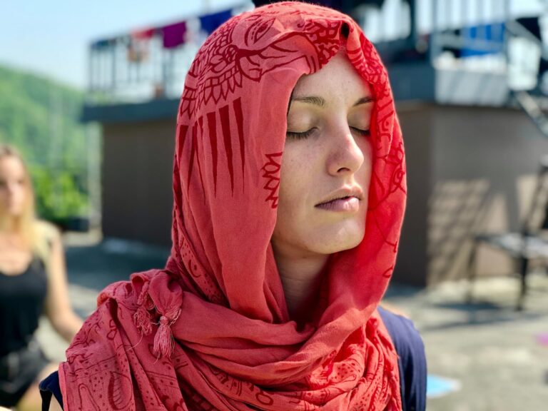 A student sitting in Meditation teacher training classin Nepal