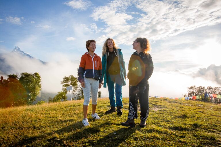 vedic yoga community memebers are enjoying their sunny morning in the himalayas