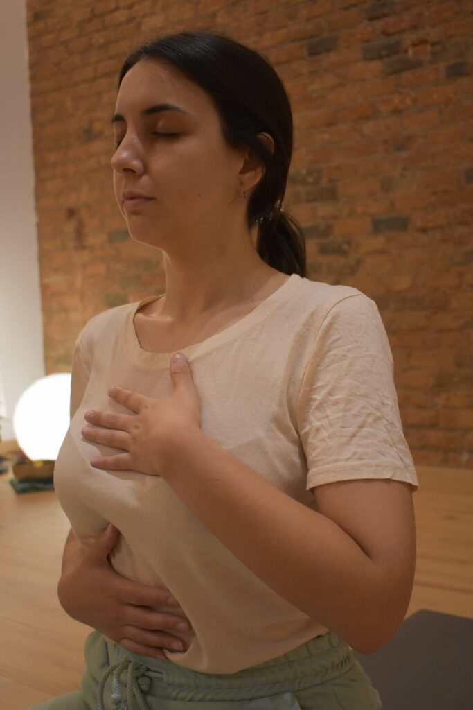 student doing diaphragmatic breathing